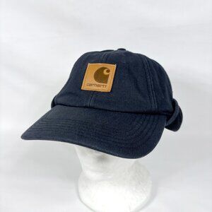 Y2K Carhartt A199 Black Canvas WorkFlex Insulated Cap Hat w/ Ear-Flap Mens L/XL